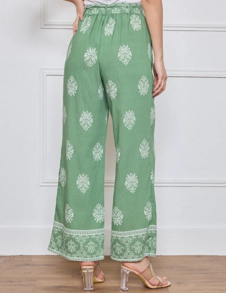 Pantalon large fluide femme bohème imprimé ethnique taille élastique 34 au 48