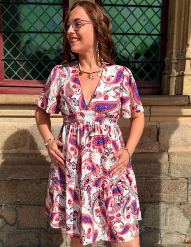 Robe d'été femme imprimé cachemire colorée du S au 4xl - vue de face
