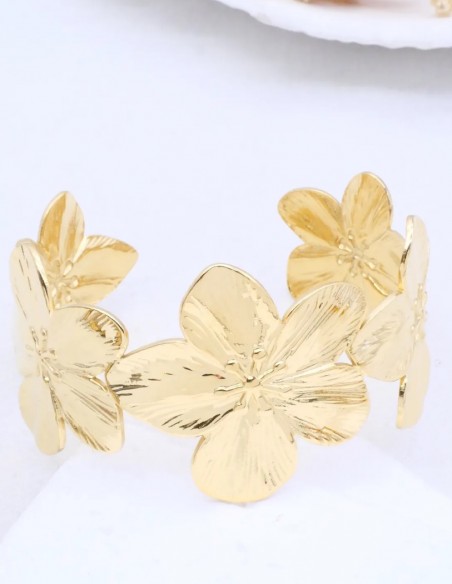 Bracelet manchette fleur femme en acier inoxydable - bijou fantaisie élégant été