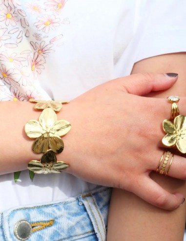 Bracelet manchette fleur femme en...