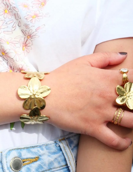 Bracelet manchette fleur femme en acier inoxydable - bijou fantaisie élégant été