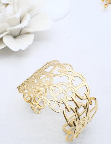 Bracelet manchette femme ajouré en acier inoxydable - Design chaîne gourmette pour femme