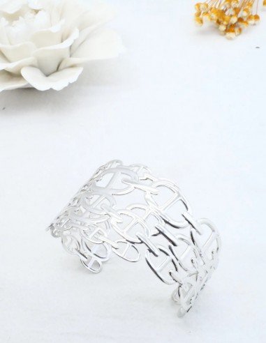 Bracelet manchette femme ajouré en acier inoxydable - Design chaîne gourmette pour femme