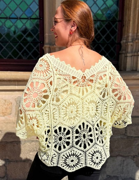 Top coton bohème ample en crochet ajouré pour femme