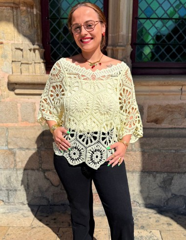 Top coton bohème ample en crochet...