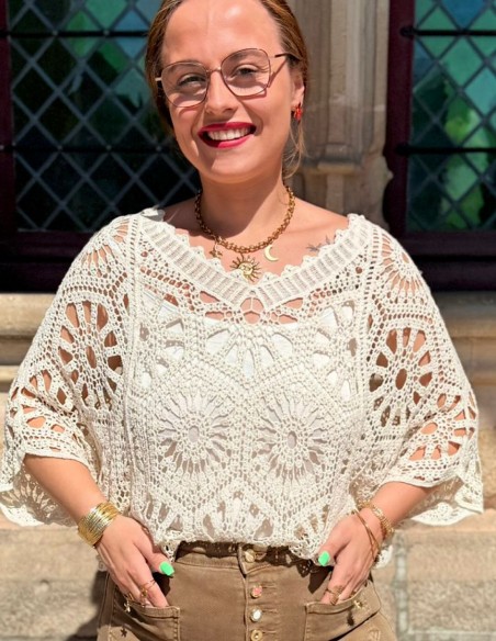 Top coton bohème ample en crochet ajouré pour femme