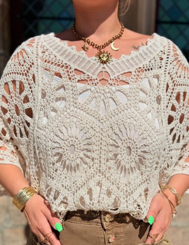 Top coton bohème ample en crochet...
