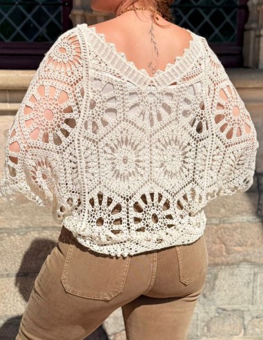 Top coton bohème ample en crochet...