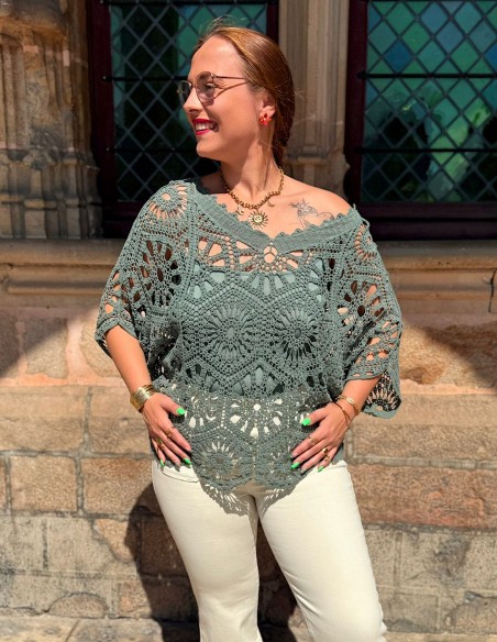 Top coton bohème ample en crochet ajouré pour femme