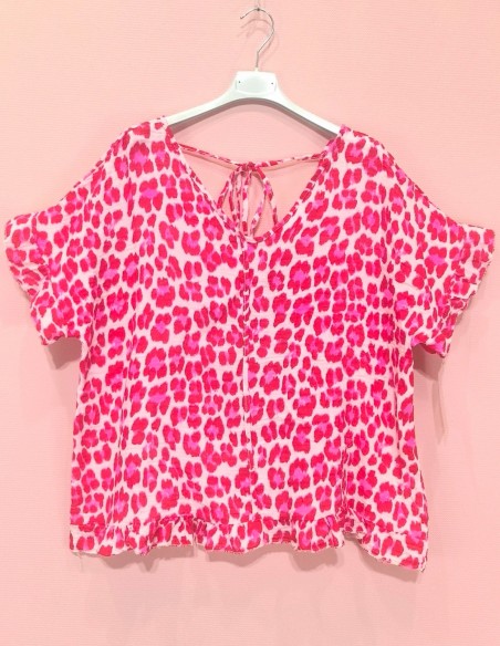 Top gaze de coton léopard fluo - Taille unique 36-44