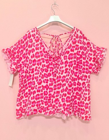 Top gaze de coton léopard fluo -...