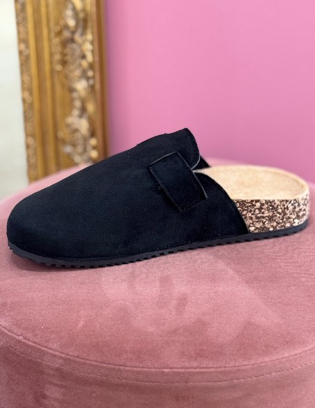 Sabots mules femme confort en suédine avec boucle - Semelle anatomique en liège