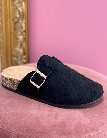Sabots mules femme confort en suédine avec boucle - Semelle anatomique en liège