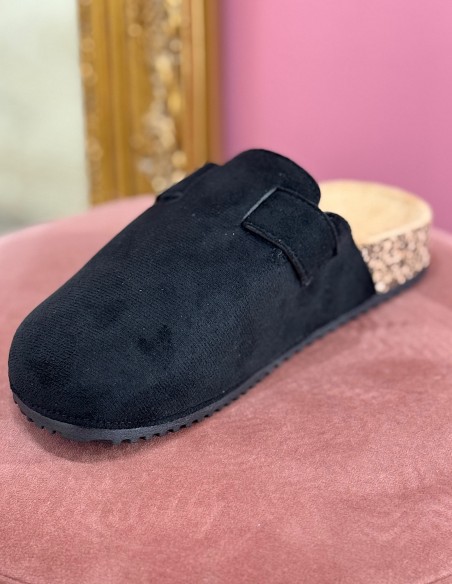 Sabots mules femme confort en suédine avec boucle - Semelle anatomique en liège