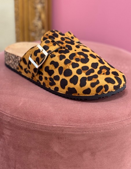 Sabots mules femme confort en suédine avec boucle - Semelle anatomique en liège