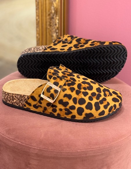 Sabots mules femme confort en suédine avec boucle - Semelle anatomique en liège