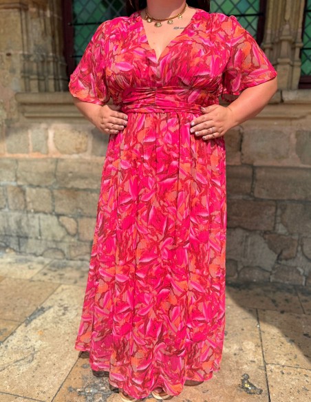 Robe longue fluide rose à motifs floraux - Look d'été élégant et bohème 34 au 50