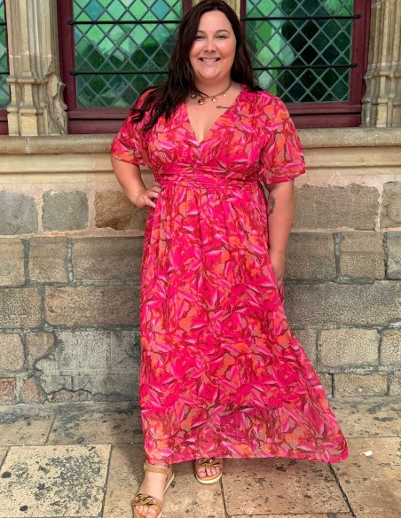 Robe longue fluide rose à motifs floraux - Look d'été élégant et bohème 34 au 50