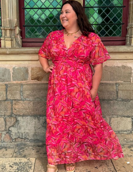 Robe longue fluide rose à motifs floraux - Look d'été élégant et bohème 34 au 50