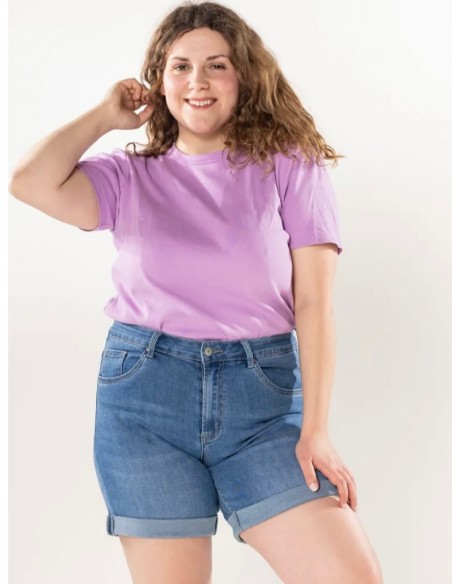 Short en jean grande taille pour femme, coupe taille haute revers