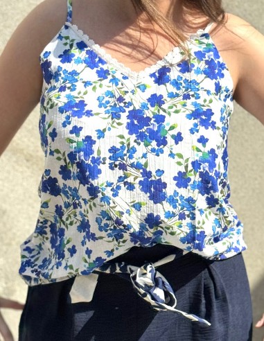 Débardeur fleuri femme liseré...