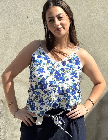 Débardeur fleuri femme liseré dentelle avec bretelles réglables 34 au 50