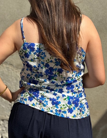 Débardeur fleuri femme liseré dentelle avec bretelles réglables 34 au 50