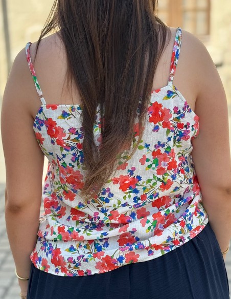 Débardeur fleuri femme liseré dentelle avec bretelles réglables 34 au 50