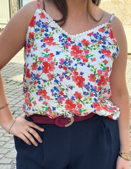 Débardeur fleuri femme liseré dentelle avec bretelles réglables 34 au 50