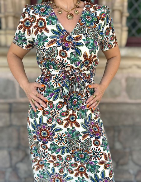 Robe midi à imprimé floral coloré pour femme - Elégante et estivale du S au XL