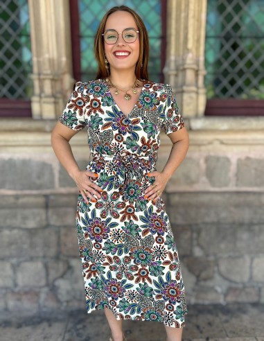 Robe midi à imprimé floral coloré pour femme - Elégante et estivale du S au XL