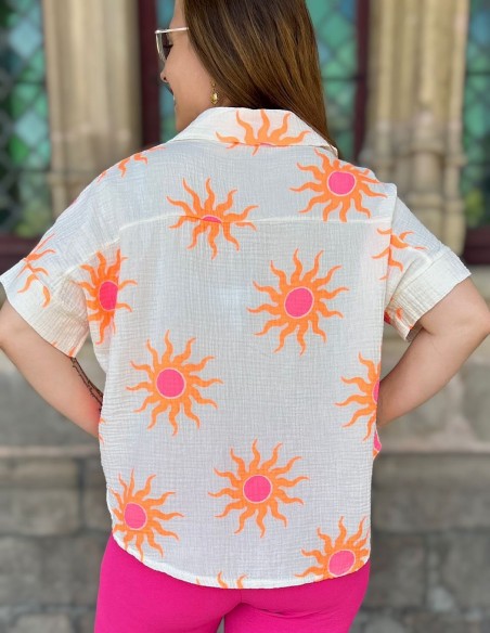Chemisette femme soleil en gaze de coton flashy - Taille unique 36 à 42