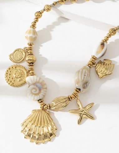 Collier coquillage doré en acier inoxydable - Charms mer, summervibes et plage
