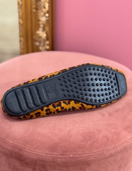 Ballerines léopard femme semelle cuir - Chaussures plates élégantes avec noeud décoratif confort et style