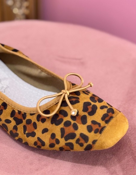 Ballerines léopard femme semelle cuir - Chaussures plates élégantes avec noeud décoratif confort et style