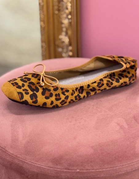 Ballerines léopard femme semelle cuir - Chaussures plates élégantes avec noeud décoratif confort et style