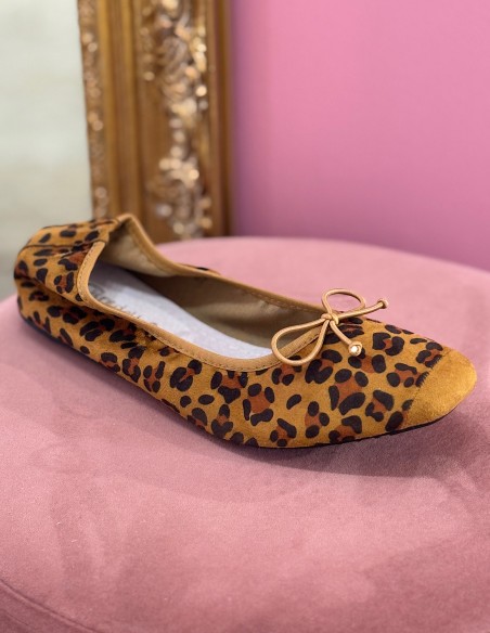 Ballerines léopard femme semelle cuir - Chaussures plates élégantes avec noeud décoratif confort et style