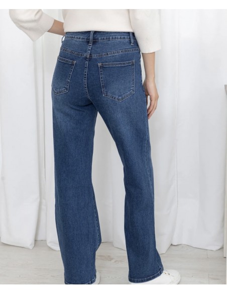 Jean femme évasé taille haute stretch confort à fermeture asymétrique du 34 au 42