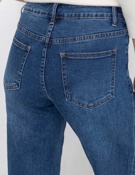 Jean femme évasé taille haute stretch confort à fermeture asymétrique du 34 au 42