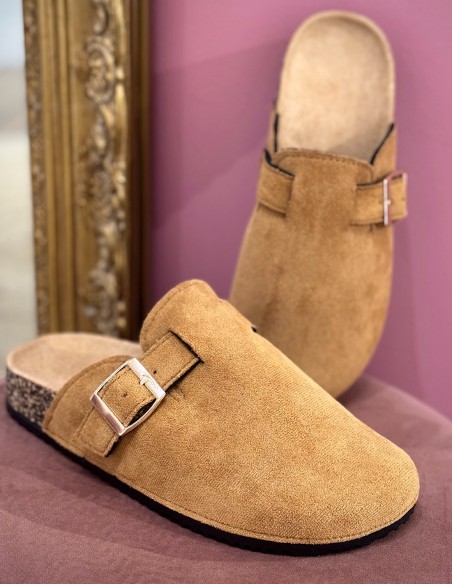 Sabots Femme Confort Anatomique en Suédine – Mules Semelle Liège Antidérapante, Chaussures Légères Intérieur Extérieur