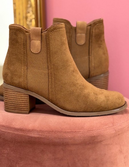 Bottines femme en suédine - Boots chelsea à talon bloc 5cm zippée