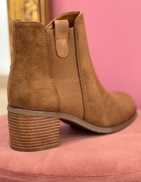 Bottines femme en suédine - Boots chelsea à talon bloc 5cm zippée