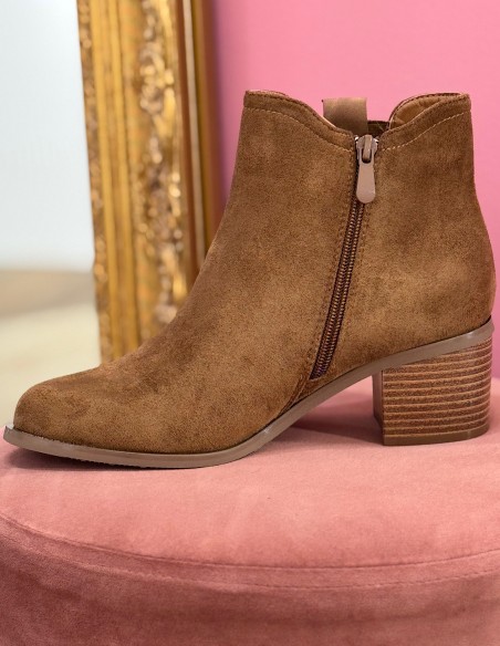 Bottines femme en suédine - Boots chelsea à talon bloc 5cm zippée