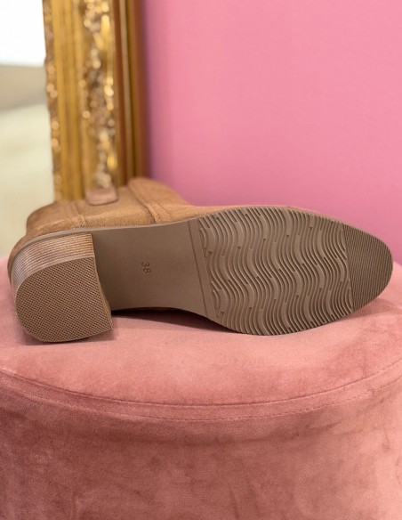 Bottines femme en suédine - Boots chelsea à talon bloc 5cm zippée