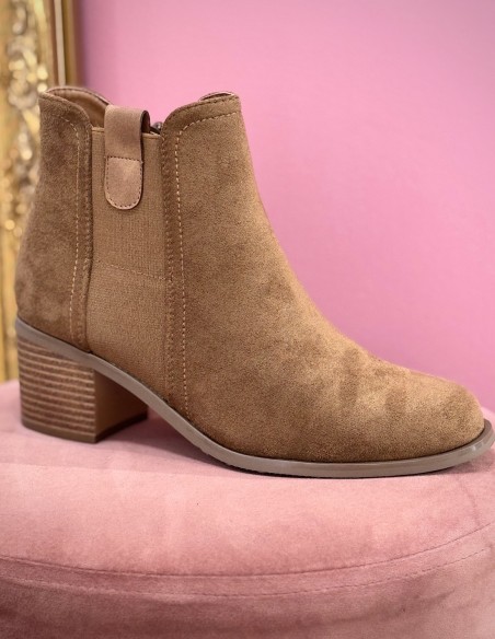 Bottines femme en suédine - Boots chelsea à talon bloc 5cm zippée