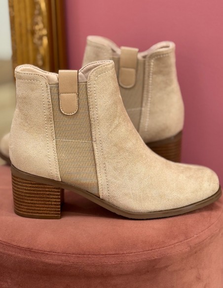 Bottines femme en suédine - Boots chelsea à talon bloc 5cm zippée