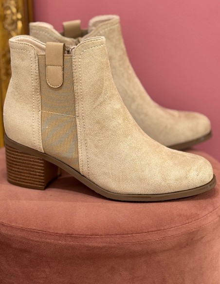 Bottines femme en suédine - Boots chelsea à talon bloc 5cm zippée