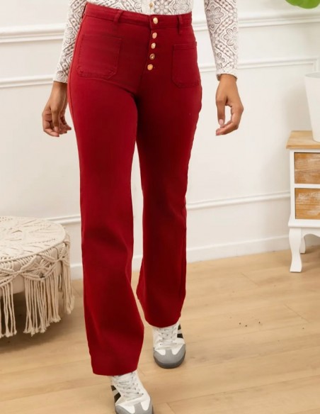 Jean Taille Haute femme Coupe évasée flare wideleg boutons dorés style rétro chic