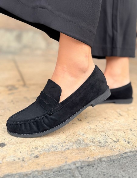 Mocassins confort femme effet daim - chaussures plates élégantes et confortables style penny loafer