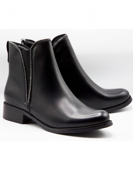 Bottines femme grande pointure 41- 44 élégantes et confortables - Bottines noir en similicuir souple à zip